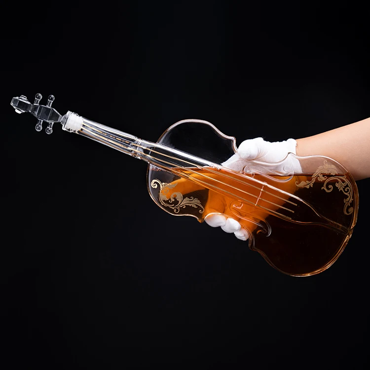 1000Ml Handmade Craft Creative Violin Whisky Decanter Set With Holder Wine Whiskey Champagne Elegant Glass Wine Dispenser