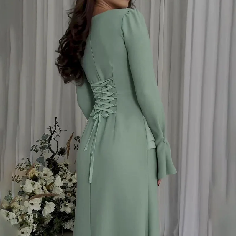 European and American temperament slightly flared pleated cross-layered strappy corseted slim panel high-waisted dress