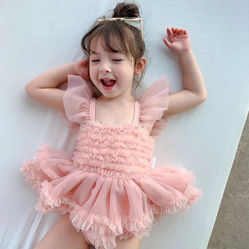 Wholesale Girl Baby Swimwear 2023 New Princess Fashionable Pink Girl Lovely Swimwear Baby Mesh Skirt Swimwear