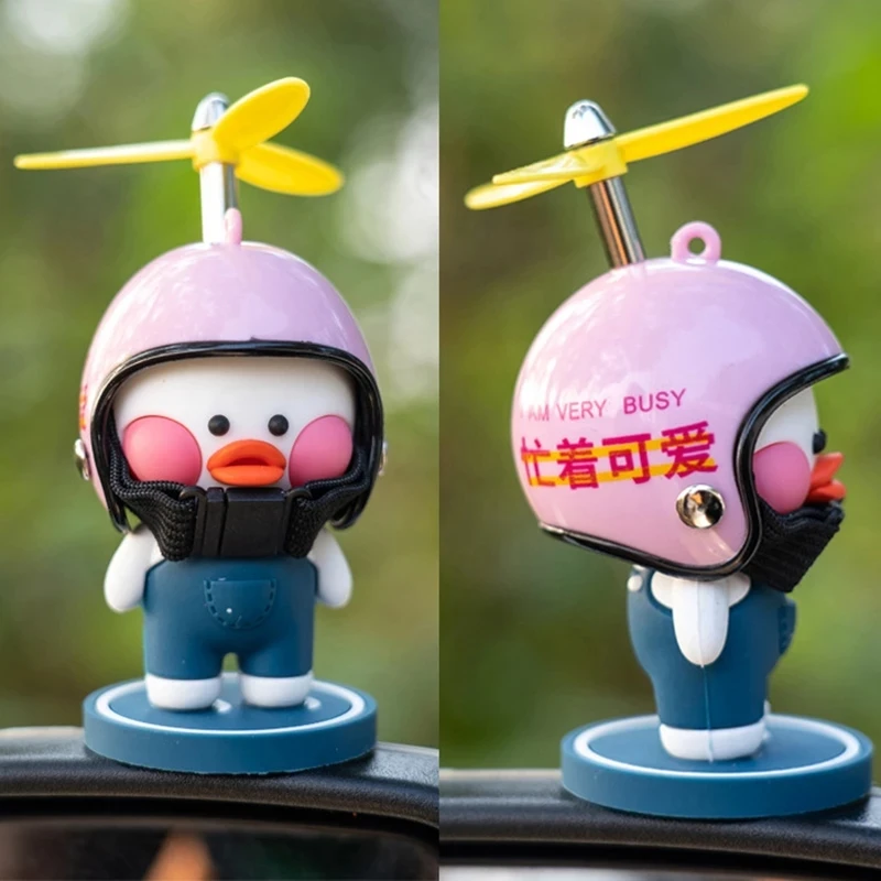 Car Duck with Helmet Propeller Broken Wind Small Yellow Duck Bike Motor Helmet Riding Cycling Car Accessories Interior Decor