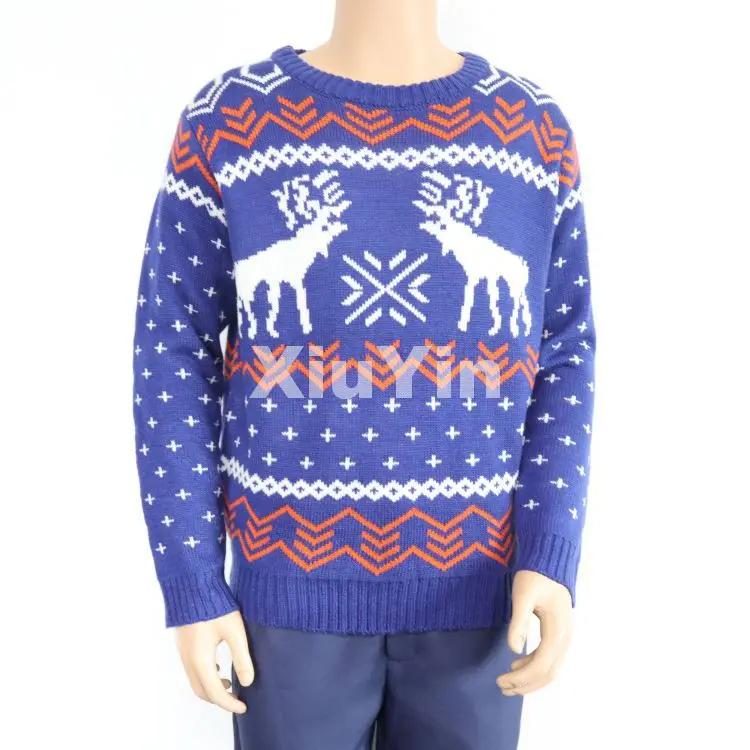 
2021 Ugly Christmas sweater blue reindeer pullover and party costume 