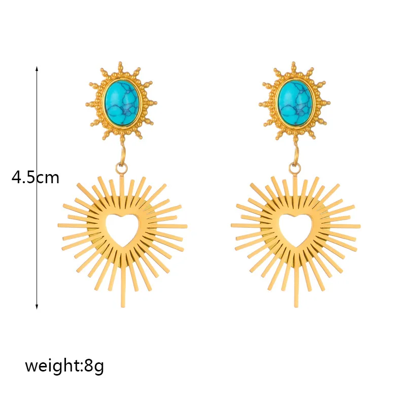 Y&J New Tarnish Free 18k Gold Plated Stainless Steel Turquoise Heart Drop Earrings For Women Jewelry
