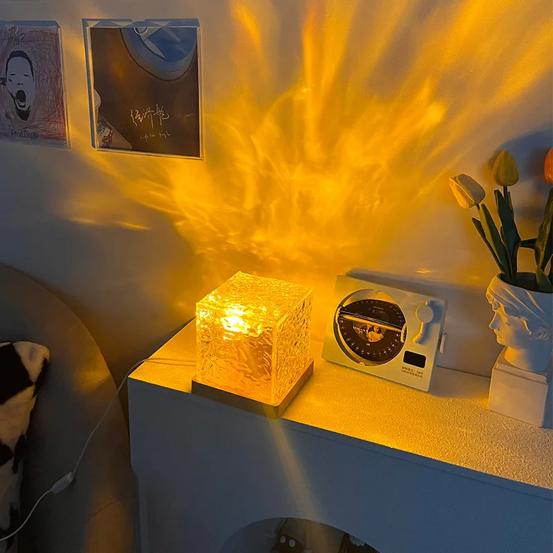 Projector Aurora water ripple restaurant home decor Bedside Luxury Crystal Led Lamp Bases Acrylic 3D Led Night Table Light Lamps