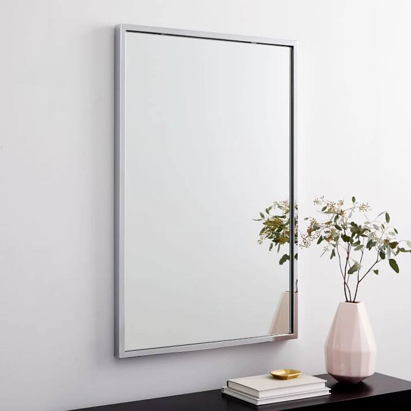 rectangle square brushed silver decorative metal framed bathroom mirror for wall wash basin mirror