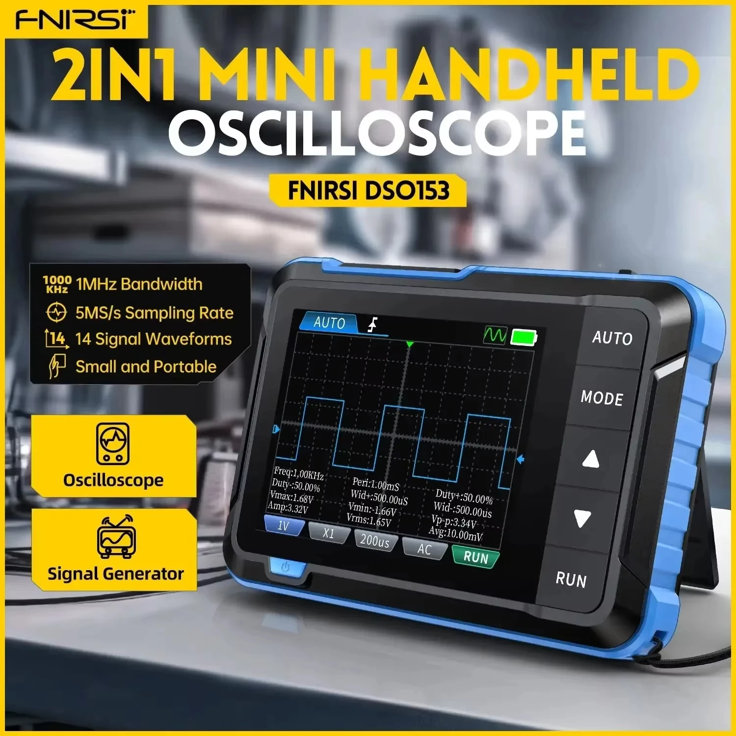DSO153 2 in 1 Handheld Oscilloscope/DDS Signal Generator Multi-Functional Portable Mini Signal Generator ,Automatic Shutdown