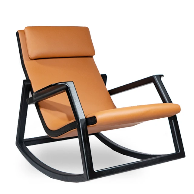 Unique design living room comfortable upholstered leather wooden leisure modern easy rocking chair for adult