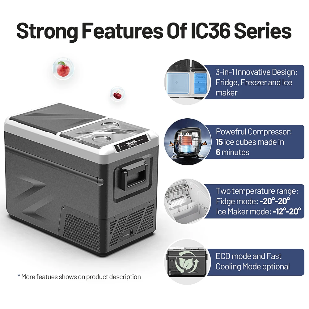 Alpicool Mini Car Electric Cooler Box 12/24V Durable Automobile Fridge with Ice Maker Portable Compressor RV Outdoor Hotel Use