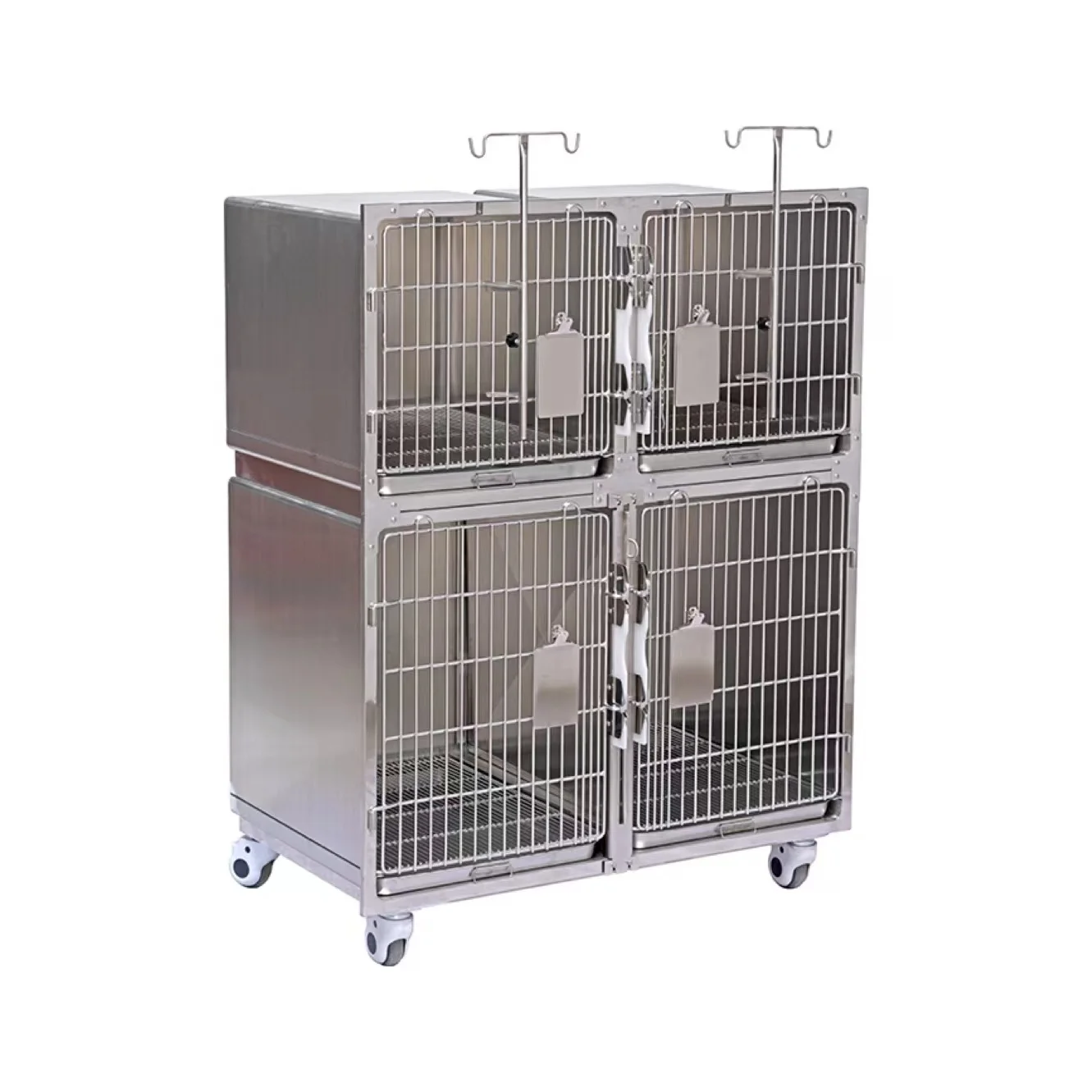 Hacenor Veterinary Stainless Steel Dog Cages Pet Icu Cage Vet Cage Bank  With Wheels For Animal Hospital