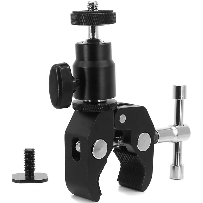Металлический регулируемый 1/4 винтовой мини-адаптер Горячий башмак с шариковой головкой, супер зажимное крепление для большой камеры для DSLR-камер