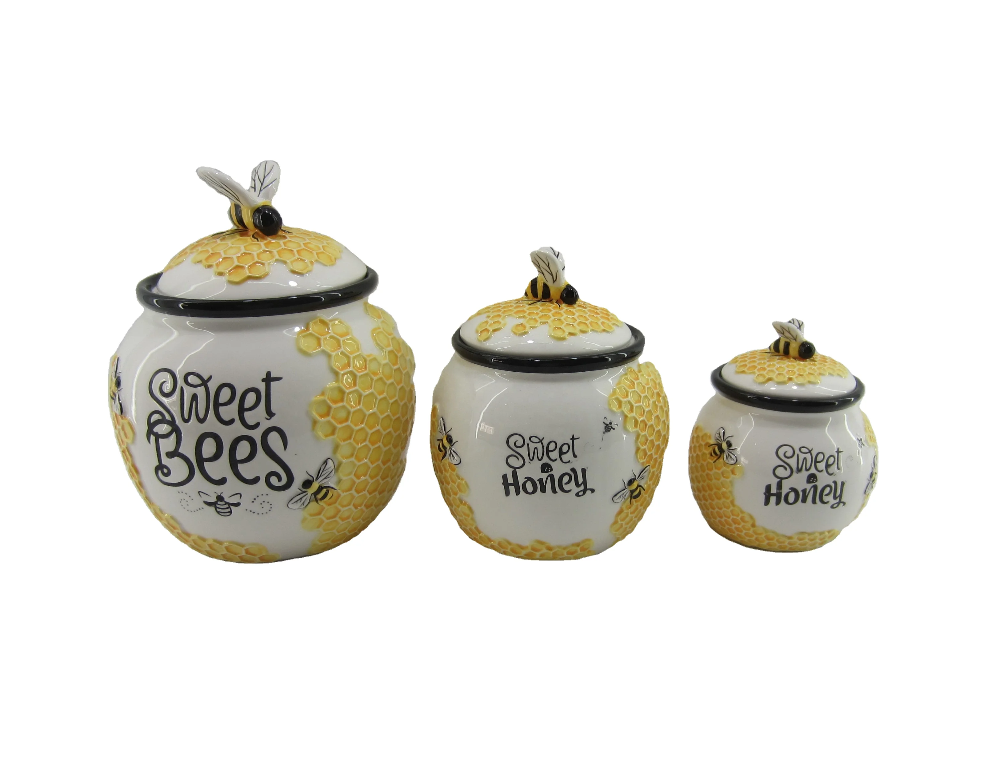Customized Ceramic Beehive Honey Jar with Lid Bee Design Honey Pot