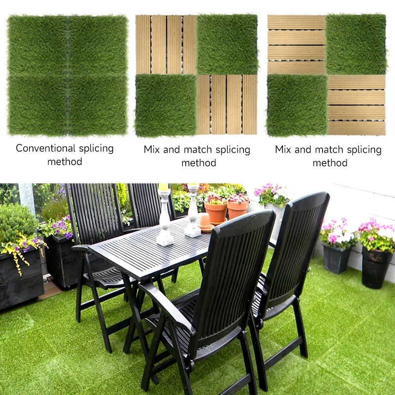 30cm High density Green Patchwork Artificial Grass Carpet Interlocking Turf Decking Tiles for Outdoor Soccer Faux Grass Floor