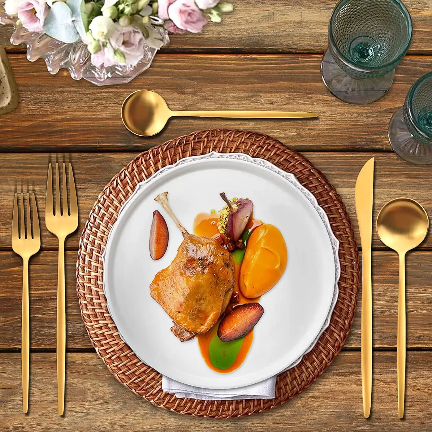 Wholesale Dishwasher Safe Hotel Golden Spoons Fork Knife Restaurant Modern Matte Gold Silverware Stainless Steel