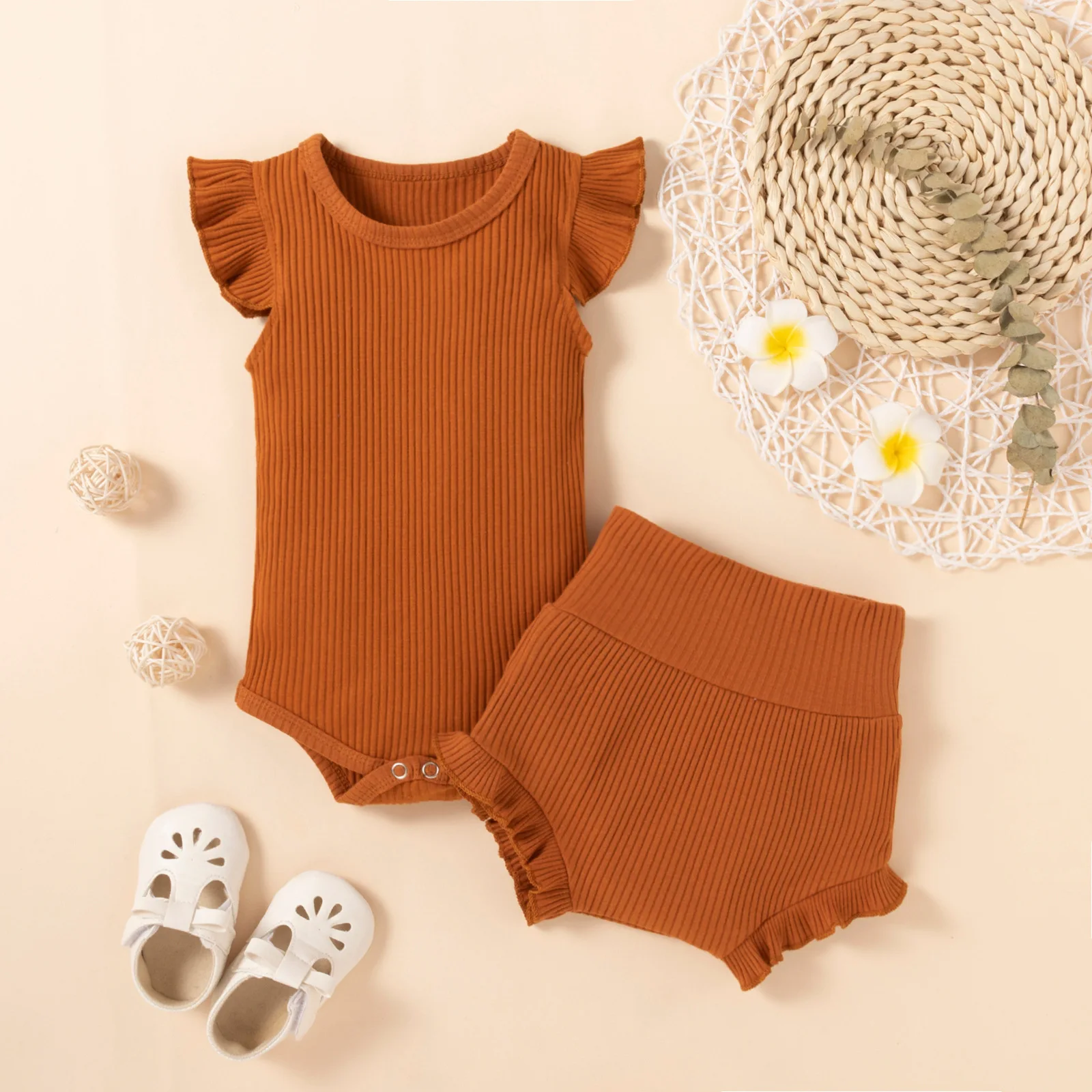 0106 GDT 2023 Hot sale 95%Cotton 5%Spandex Baby Sleeveless Newborn Baby Rompers Baby Clothes set