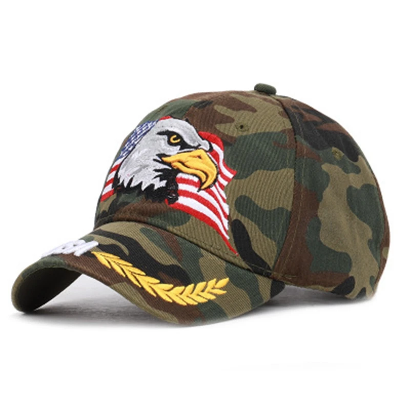Amazon Hot Sell Custom Army Camouflage Hats American Mesh Camo Embroidery Sports Baseball Tactical Hat Cap With Magic Tape