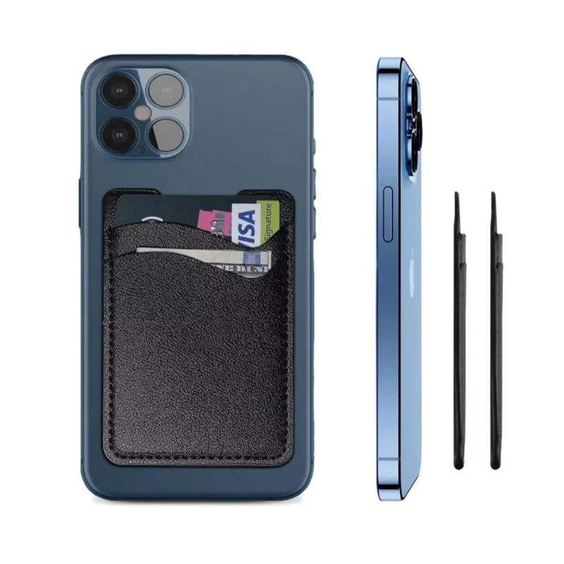 PU leather Phone Card Holder phone Wallet Stick On Credit Card Holder Phone Pocket for Almost All Smartphones