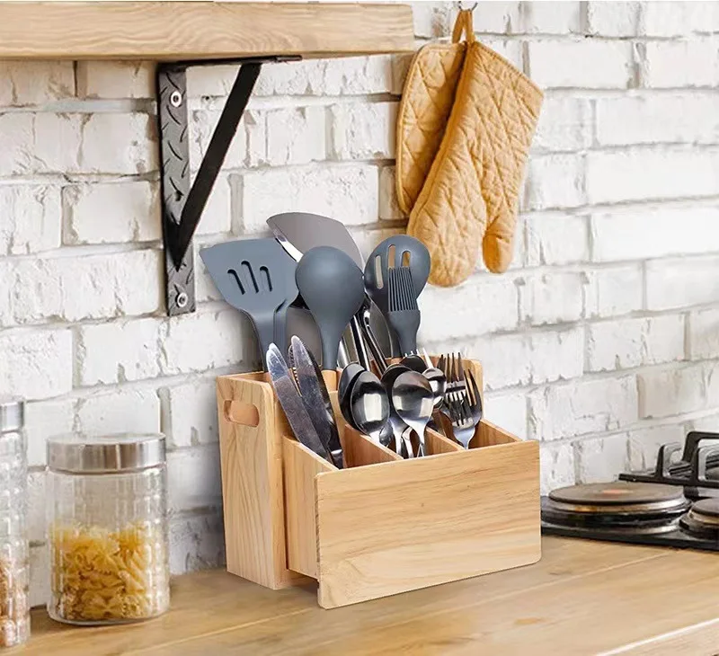 OWNSWING Wood Scalable Cutlery Utensil Holder for Flatware Dinnerware Restaurant Kitchen Utensil Storage Box