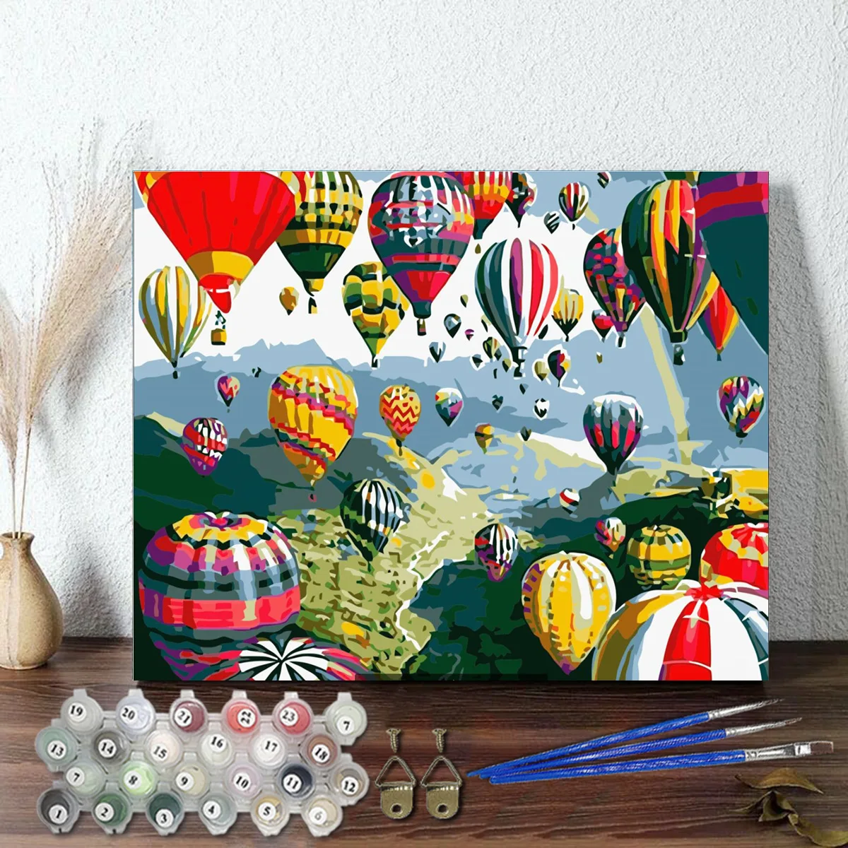 Custom Handmade Oil Painting Fire Balloon DIY Canvas Paint Kit Landscape Painting by Numbers