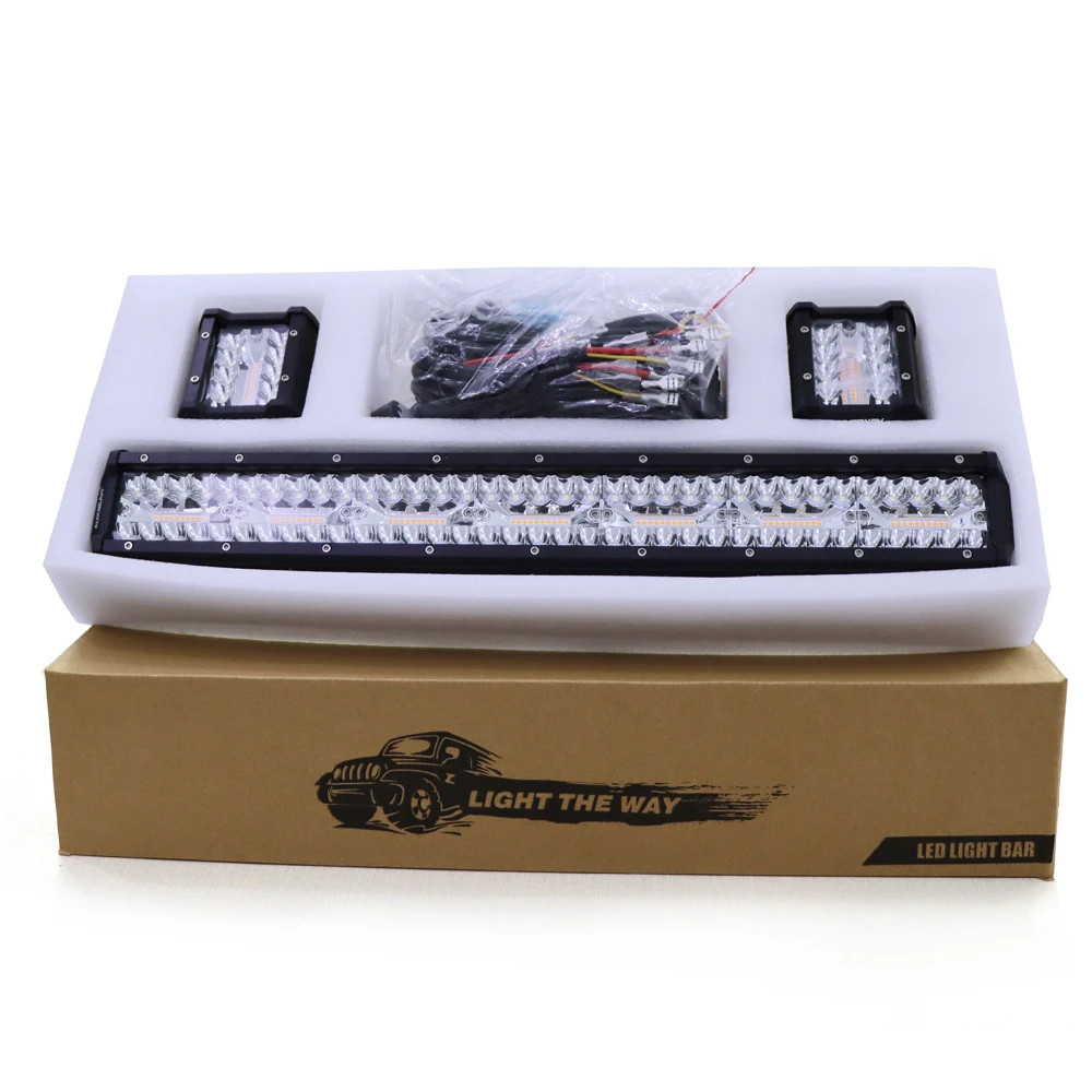 2021 NEW Sync White Amber Strobe 6 Lighting Modes LED Light Bar Bundle With Custom Wiring Harness &Mode Memory &Reset Function