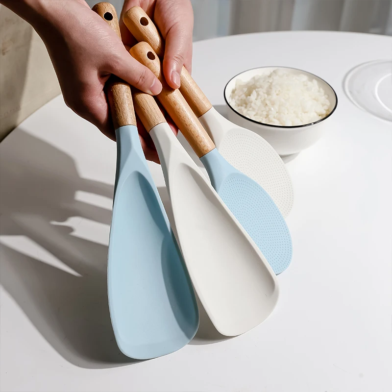 Luxury kitchen cooking silicone utensils set non stick silicone rice spoon rice spatula