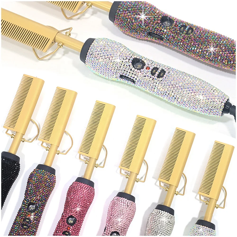 Mesky Hair Bling Bling Rhinestone Hair Straightener Electric Hot Comb, Custom Rhinestone Hot Comb Electric
