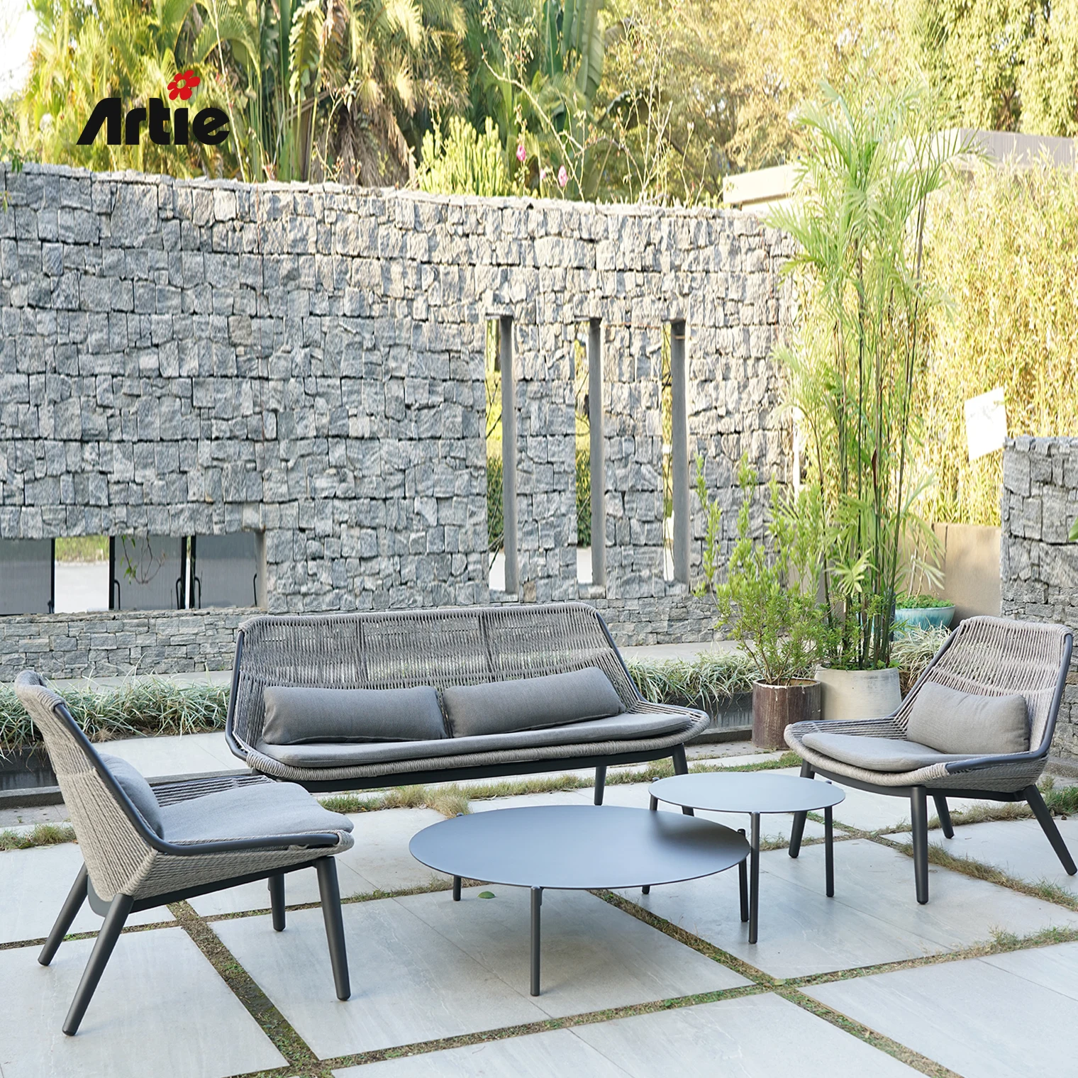 Artie Rattan Furniture Gardening Set Outdoor Sofa Modern Hotel Garden Furniture Sofa Set Luxury Garden Sofa