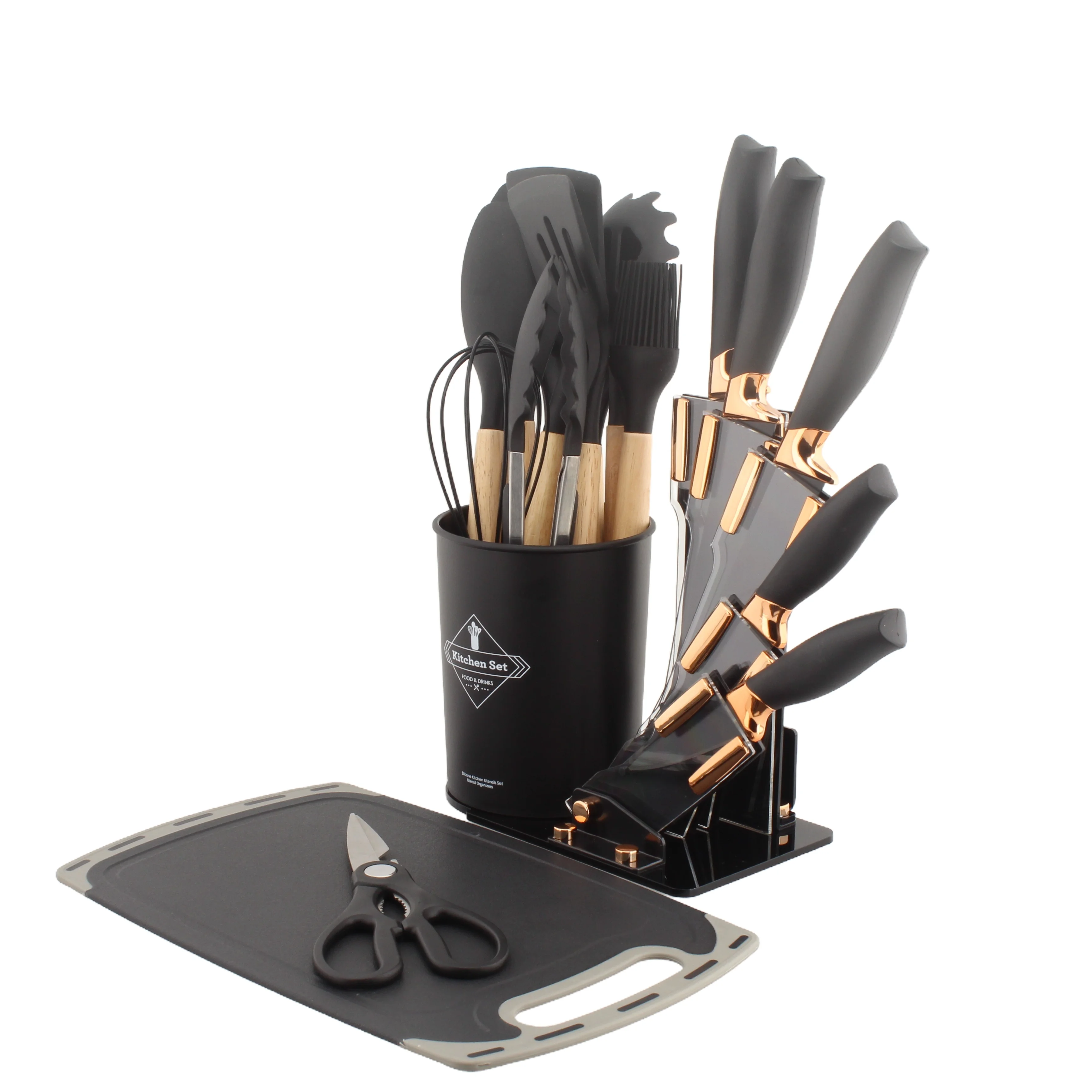 Wholesale Chef Knives Set & Kitchenware Kit Silicone Kitchen Utensils Set 19 Pcs Cooking Gadgets