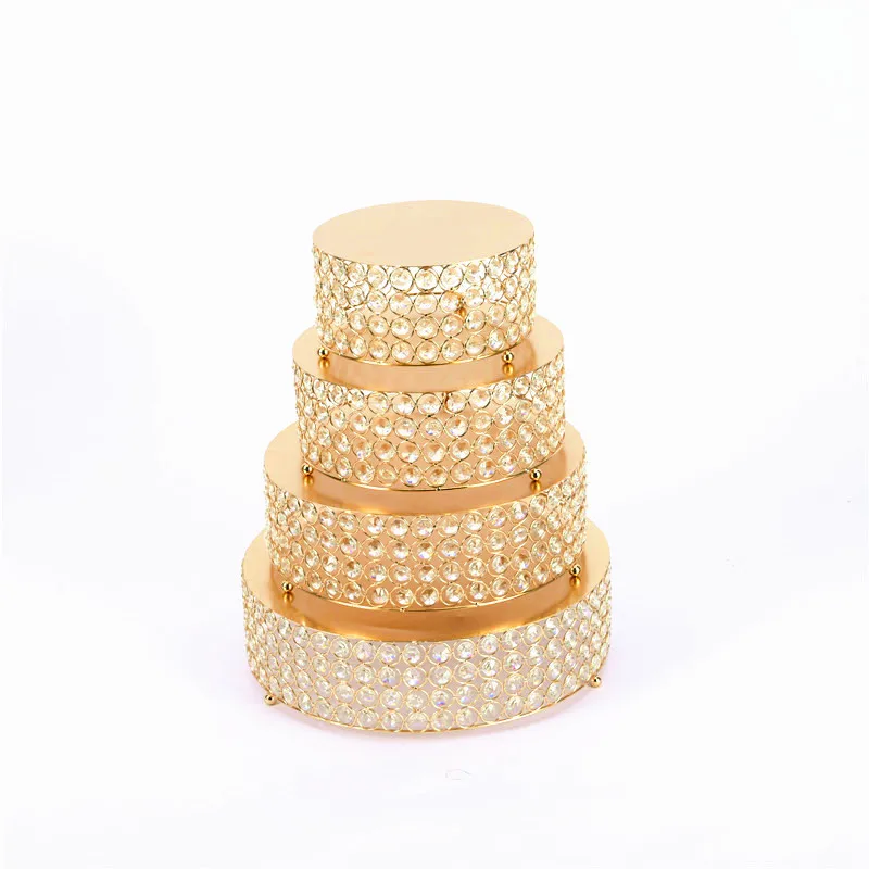 Luxury Round Gold Metal Birthday Dessert Stand Set Wedding Handmade Pearl Crystal Beads Gold Cake Stand