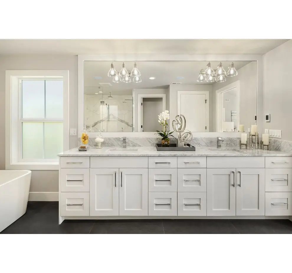 Luxury Australia Standard Calacatta Marble Double Sink Bathroom Cabinets