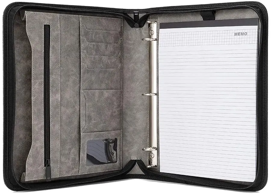 Hot-sale Office Supplies Products A4 Business Zipper Leather Portfolio Document File Organizer Folder