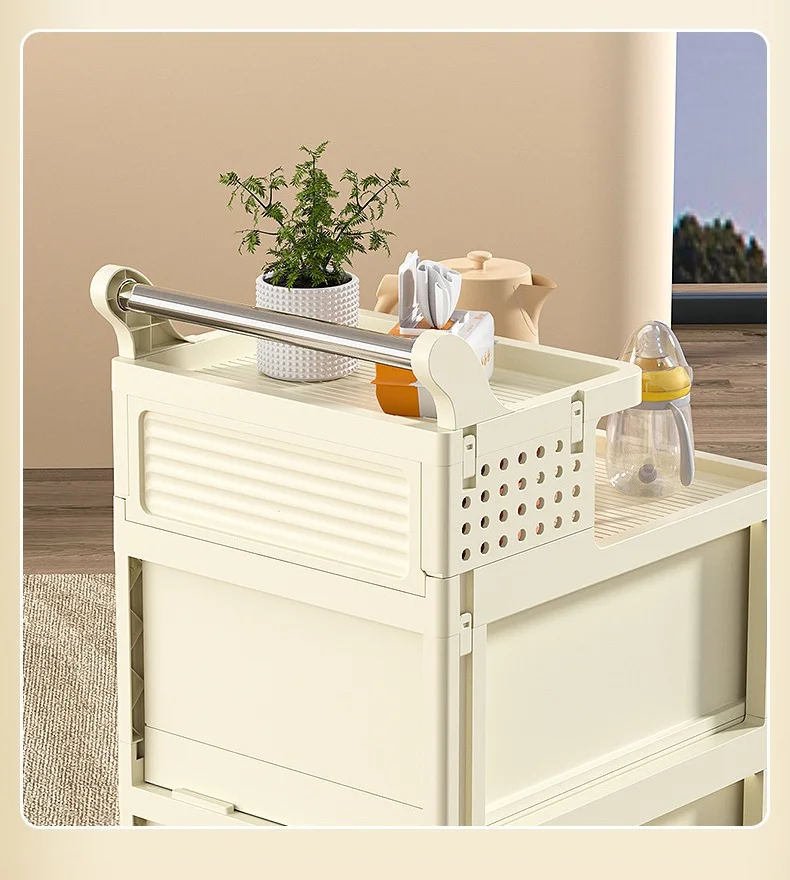 Hot Selling Large Size Foldable Storage Bins Drawers PP Plastic Toy Organizer Wheels Modern Snack Book Bookcase High Quality