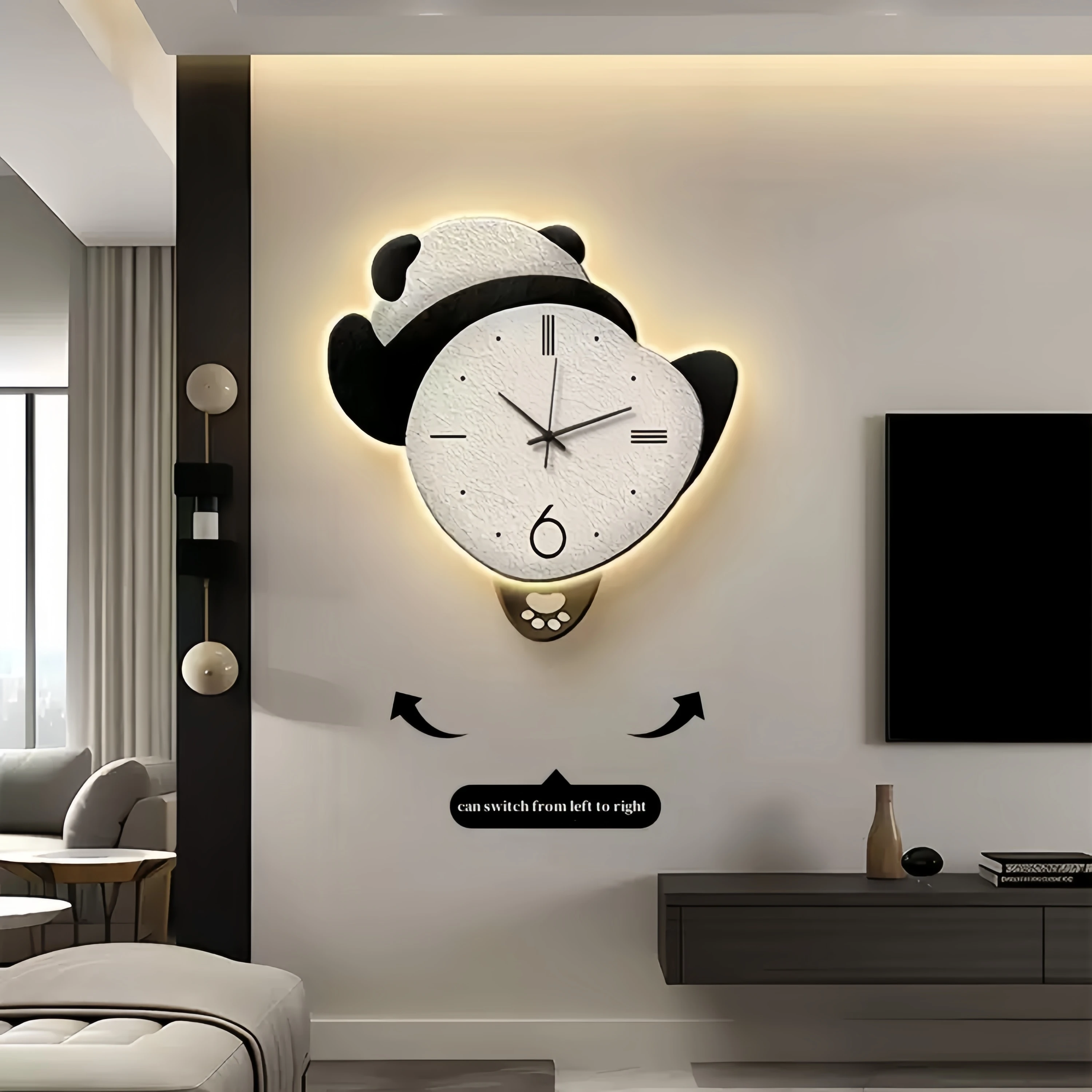 New Trend Nordic acrylic UV cutting sandstone surface decorative panda painting with led lights decoration interior house