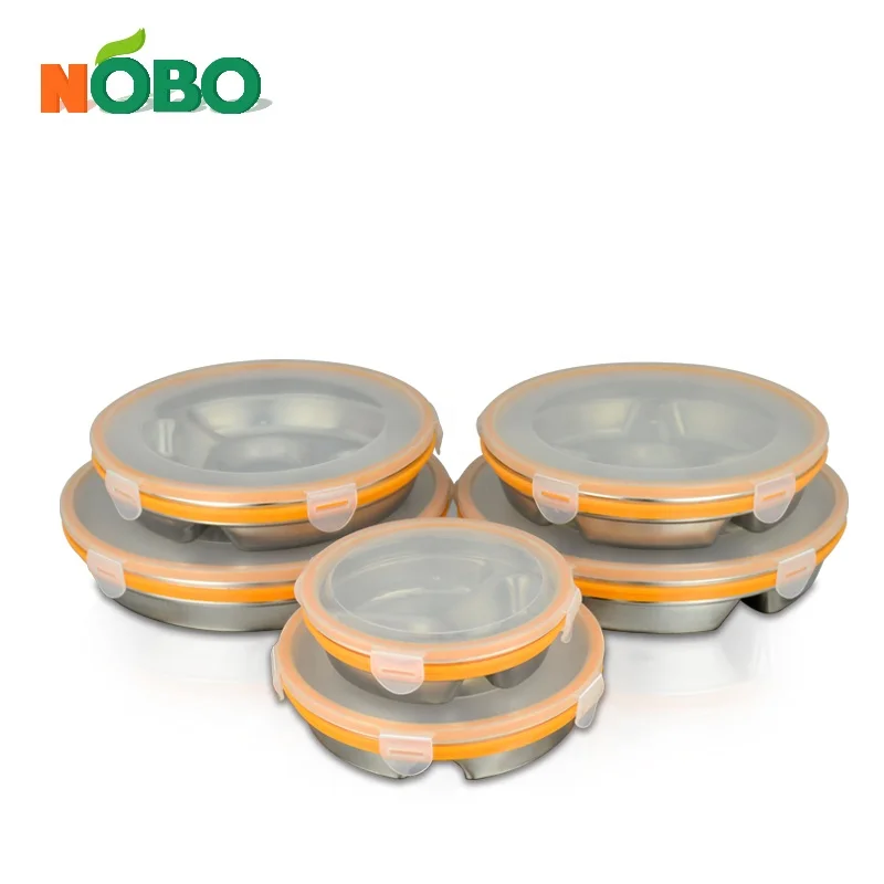 Healthy School Portable Compartment Metal Food Lunch Mess Stainless Steel Kids Dinner Plates with Lids