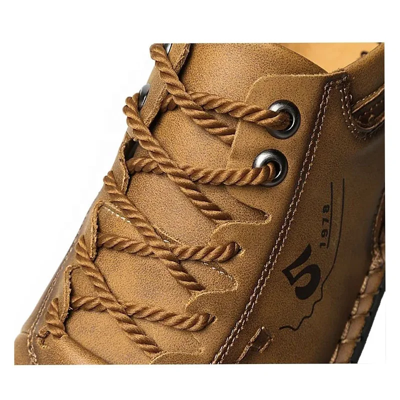 dropshipping leather casual shoes light weight loafer driving OEM lace up boat anti slip walking shoes big size hiking men shoes