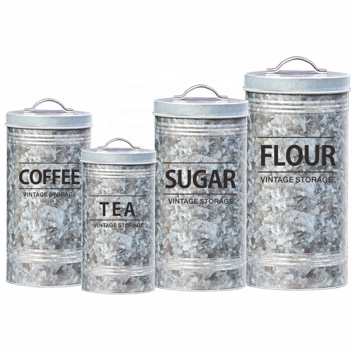 Kitchen Vintage Style Galvanized Storage Canisters Set Airtight Food Storage Box Farmhouse Kitchen Storage Container With Lid