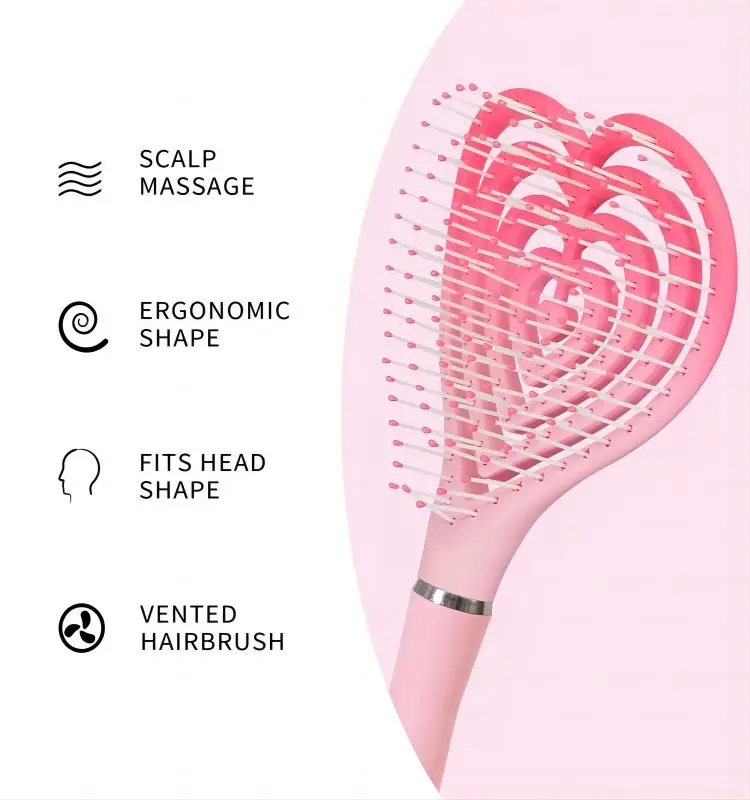 Customized plastic love comb for curly hair scalp massage comb wide tooth plastic hollow hair brush hair comb