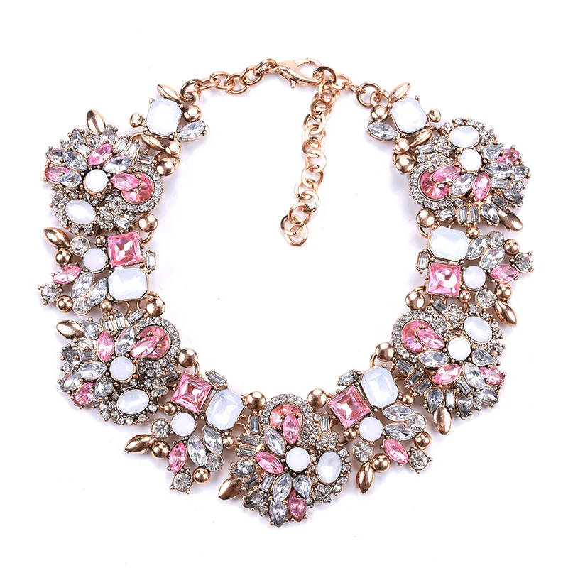 
2019 New fashion bling large crystal shiny stone party statement necklace for women 