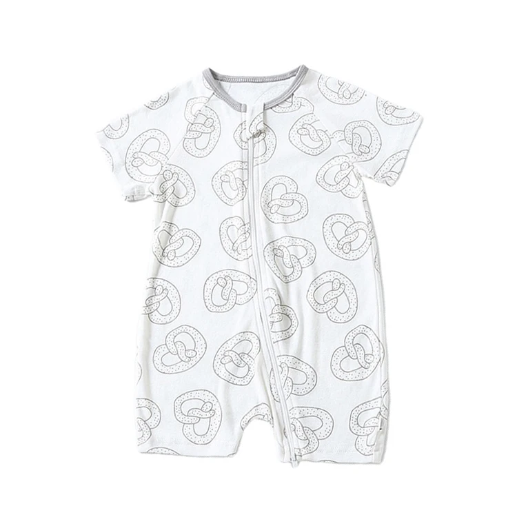 Cartoon Printed Baby Boys Girls Jumpsuit Short Sleeve Bodysuits Infant Onesie for 0-12 Months
