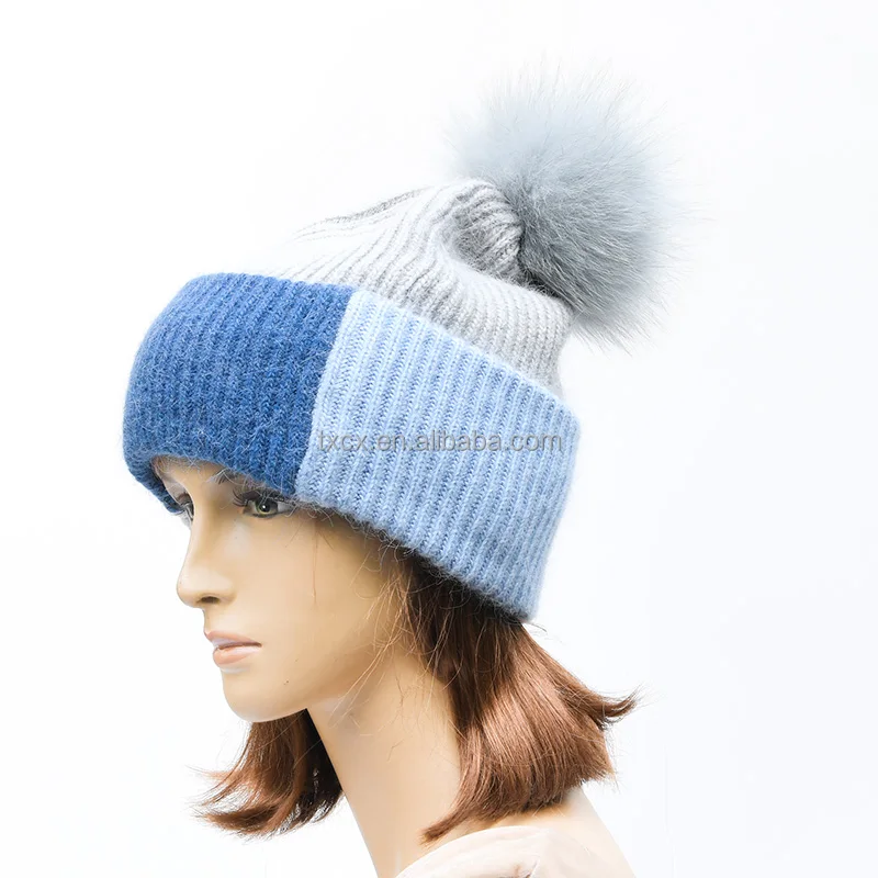 CX-C-323 мягкая и теплая новинка из ангорской кроличьей шерсти блендер вязаная шапка с помпоном натурального меха