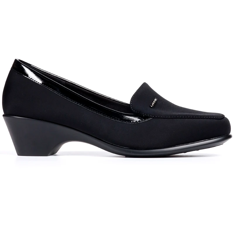 Black PU Leather Upper Patchwork Fabric Office Ladies Shoes Formal Flight Attendant Women High Heels Pumps