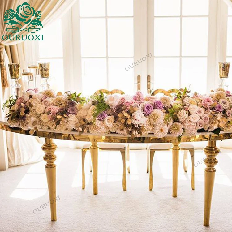 China supplier Rose Gold Stainless Steel Frame S Shape Wedding Table For Banquet