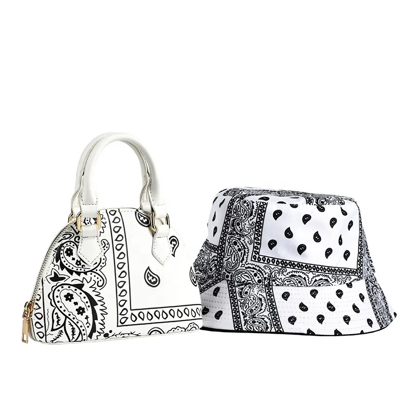 
Cashew Flower Bucket Purse and Hats Set Women Handbags Luxury Handbags for Women Printed Fisherman Hat and Handbags 