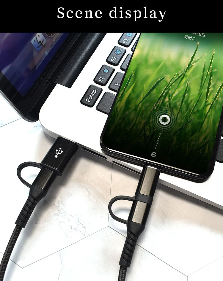 Data Cable Charge 1M Nylon Braided Android Muliti Functional 4 in1 USB Cable MICRO USB C TO USB C TYPE Cable