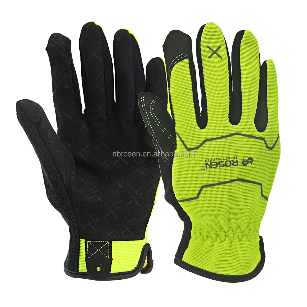 Hi-vis Reflective Elastic Spandex Breathable Leather Anti-Impact Multi-Purpose Safety Gloves for Auto Mechanical Gardening