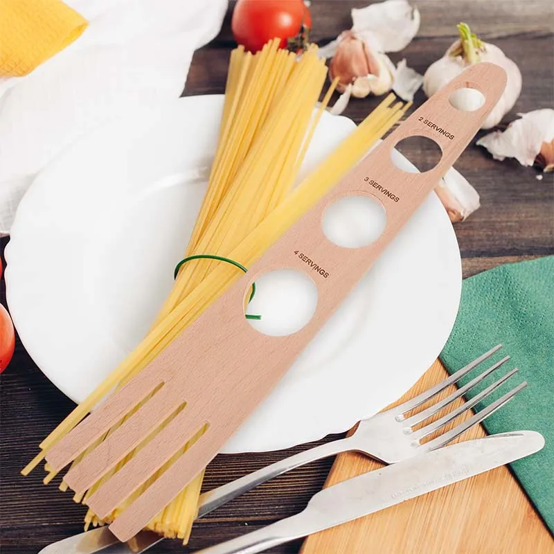 3 in 1 Wooden Spaghetti Pasta Measurer Tool 4 Holes Wood H erb Stripper and Oven Rack Push Tool Kitchen Gadgets Cooking Tool