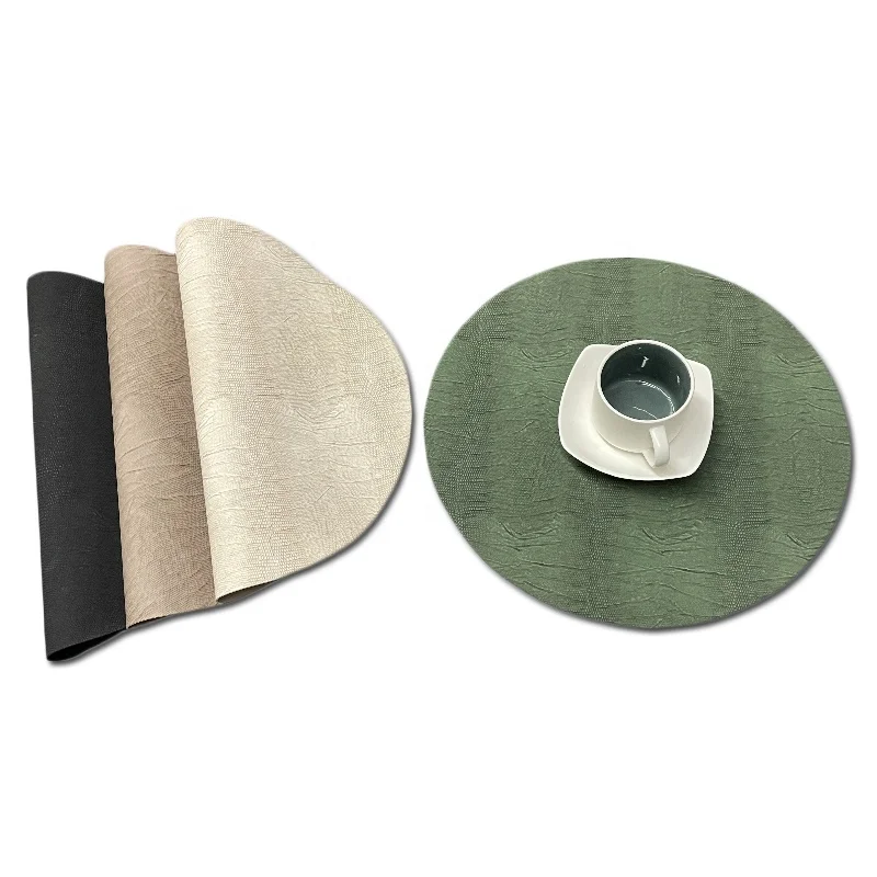 Custom Elegant Luxury Wipeable Eco-friendly Durable Round Arabic Placemat Pu Leather Food Placemats with logo