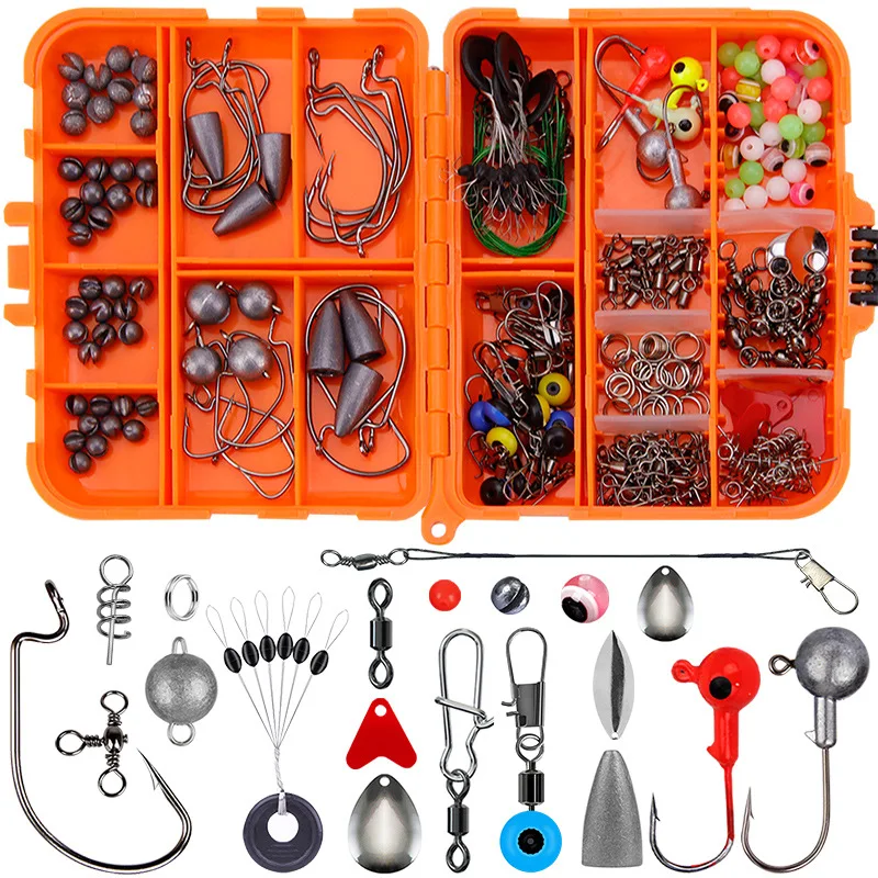 257pcs Lure Fishing Swivel Sinkers Shore Fishing Accessories Kit Including Swivel Fixed Bead Swivel Connector Crank Hook Fishing