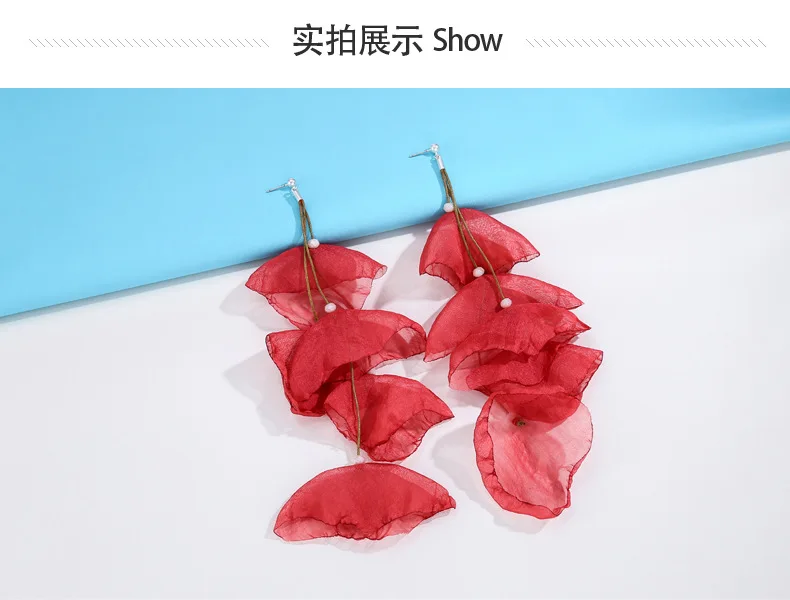 2020 New Arrival Elegant Dangle Style Handmade Yarn Red Flower Long Evening Earrings