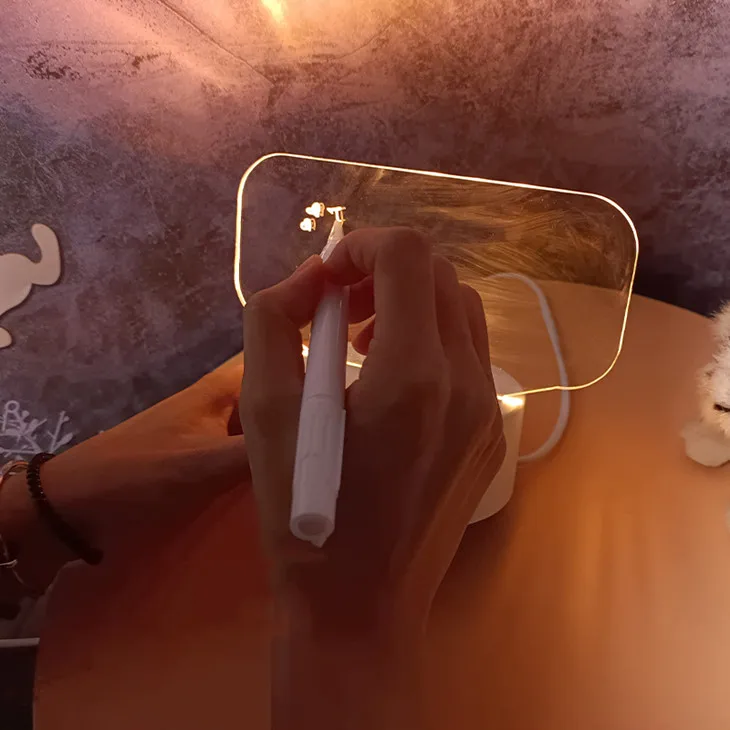 Оптовая продажа эффект «сделай сам» акриловое 3d украшение светодиодная иллюзионная лампа с ручкой креативная доска для сообщений