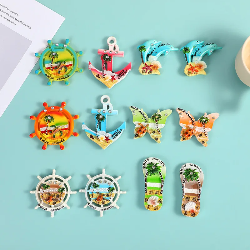 Hand Painted Polyresin Magnet Jamaica Ocean Series Stereo Refrigerator Fridge Magnets Tourist Souvenir 3D Resin Fridge Sticker