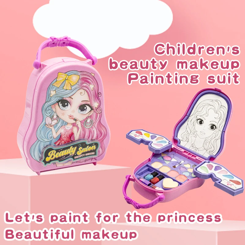 Children Makeup kit toys  Cosmetic Simulation Pretend Play Toys with Lipstick Nail Polish handbag